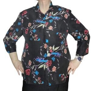French Laundry XL SHORT Black Silk Floral Shirt dark, witchy, dark academia